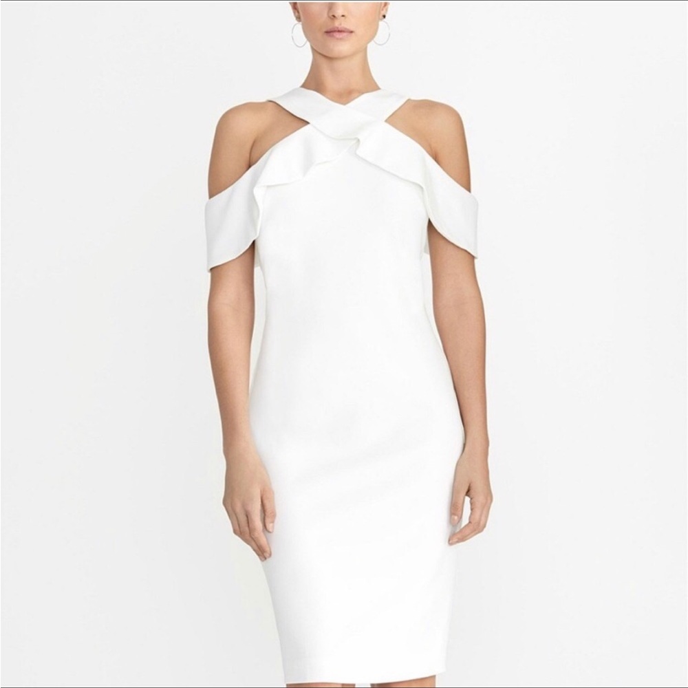 White Sheath High Crossover Cut In Neckline NWT